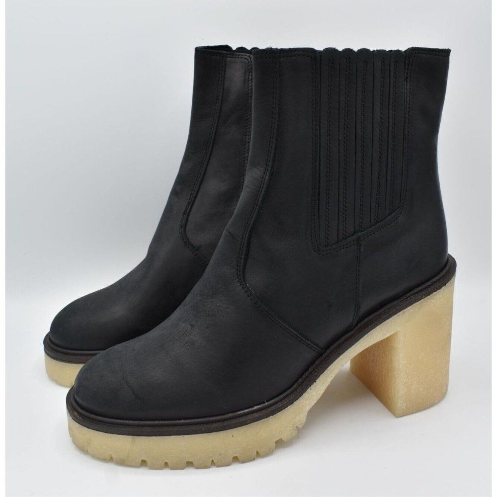 Free People EU 38.5 US 8.5 James Black Leather Lugged Heel Chelsea Platform Boot